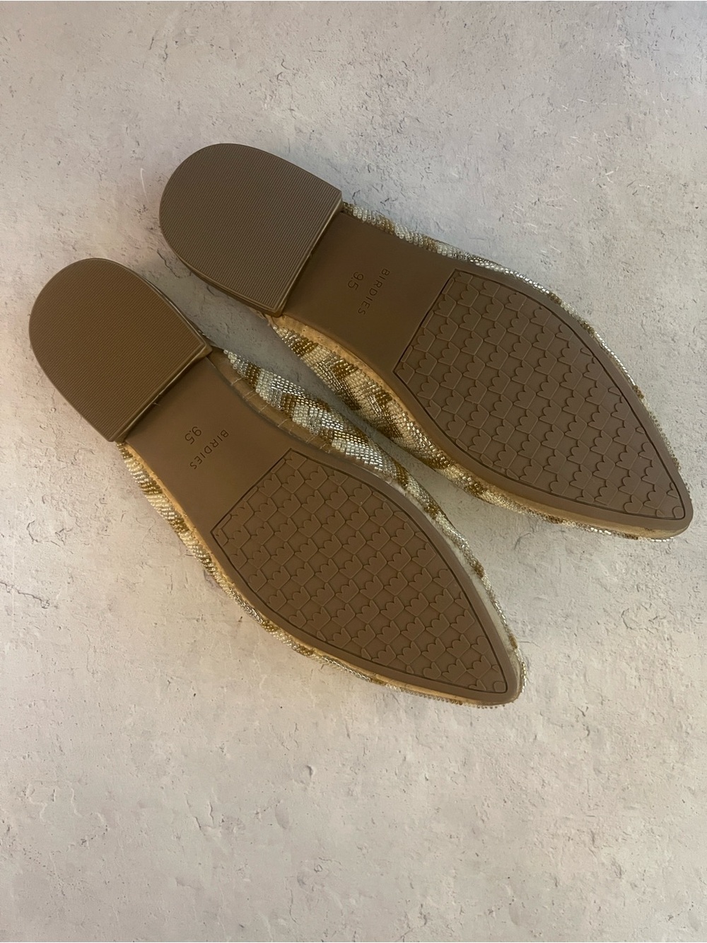 NWT Birdies “The Swan” Beaded Deco Chevron Mule Flats — Gold/Silver | Size 9.5 - Picture 5 of 8